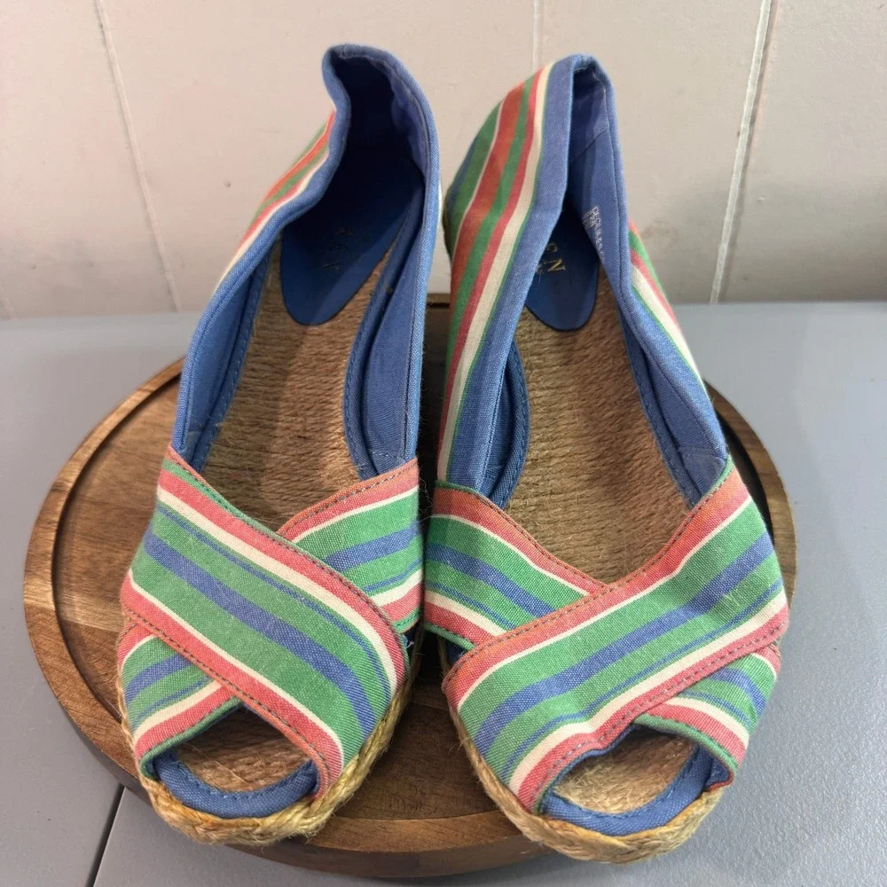 Lauren Ralph Lauren Cecilia Wedge Espadrille Womens 8.5B Multi Striped Good Jute